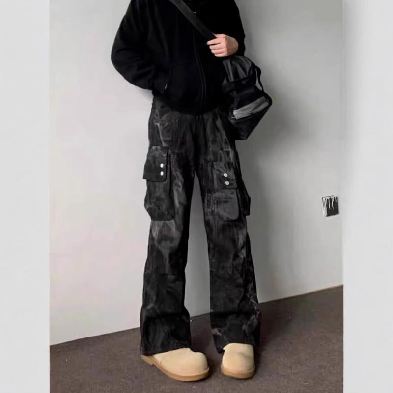 デニム レディース パンツ 迷彩柄 ウォッシュ加工 ストレート ワイドレッグ ジーンズ 高品質 M L XL 2X..