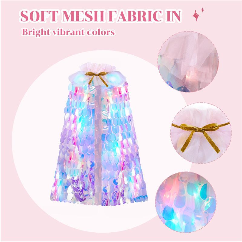 キッズ 服飾小物 女の子 プリンセス LED ライト付き スパンコール キラキラ ポンチョ かわいい パーテ..