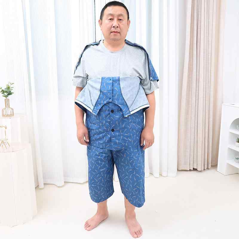 介護用パジャマ レディース 寝巻き 上下セット 半袖 7分丈パンツ 全開ファスナー 綿100% 薄手 接触冷感 夏 術後 骨折 療養 入院着 部屋..