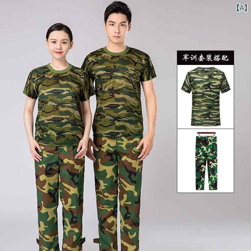 迷彩服 男性用 春夏 作業服 上下セット 草グリーン 吸湿速乾 耐摩耗 学生 工場 現場 アウトドア2