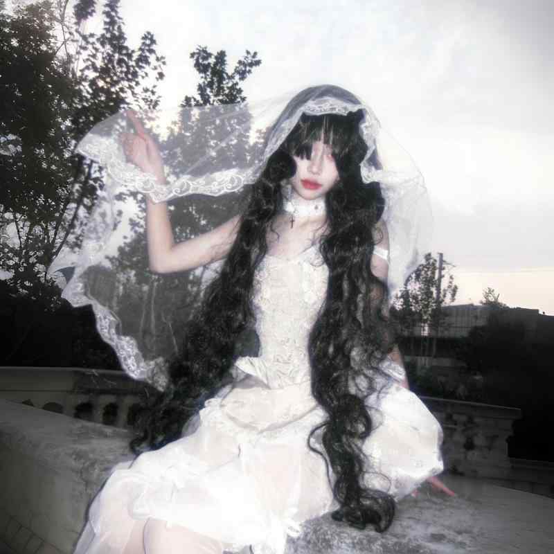 ウィッグ レディース 黒 茶色 1m ロング カール 全頭かつら ロリータ コスプレ 耐熱 高温丝