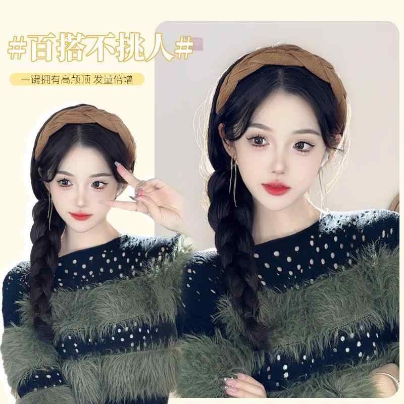 ウィッグ レディース 女性用 ロング カール ヘアバンド 一体型 ニット 新型 ハーフ カバー 全頭 高温丝 巻き髪 ストレート 棕色 黒色