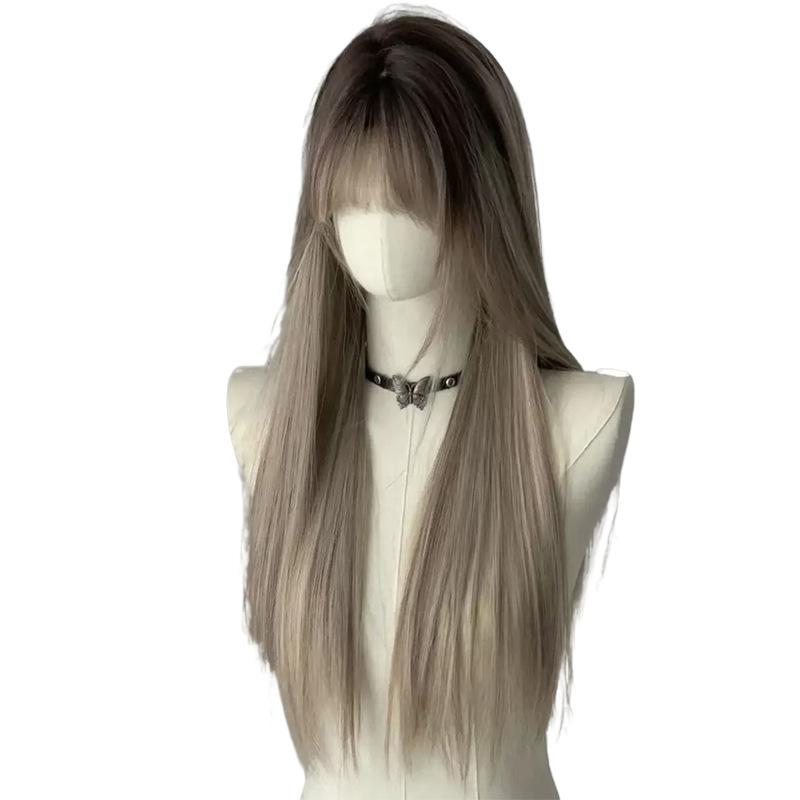 ウィッグ レディース 女性用 自然 フルウィッグ ロング ストレート チョコレート 接触冷感 高温耐熱 ファッションウィッグ