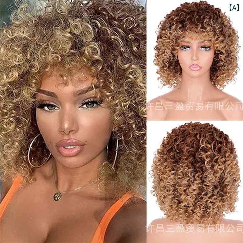 ウィッグ レディース 黒髪 金髪 グラデーション ショート カール エクステ コスプレ イメチェン