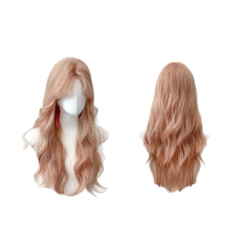 ウィッグ レディース 粉金色 大波 ウェーブ ロング カール フルウィッグ ヘアネット付き コスプレ ファッション おしゃれ イメチェン