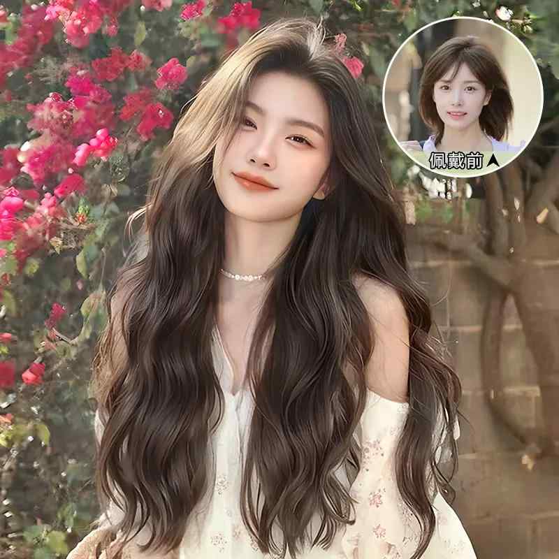 ウィッグ レディース ロング カール 卵型 前髪 ふんわり 自然 フルウィッグ 耐熱 高温絲 小顔効果 冷棕色