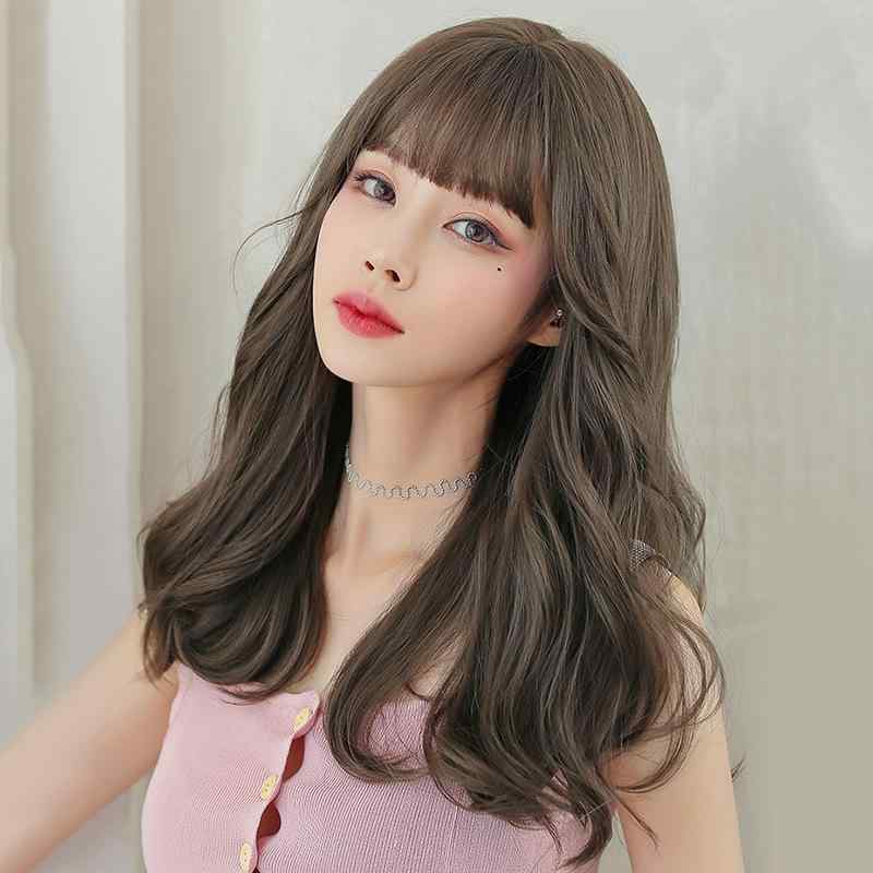 ウィッグ レディース 女性用 ロング カール 前髪 ふんわり おしゃれ 黒茶色 チョコレート色 ブラウン ハイトーン