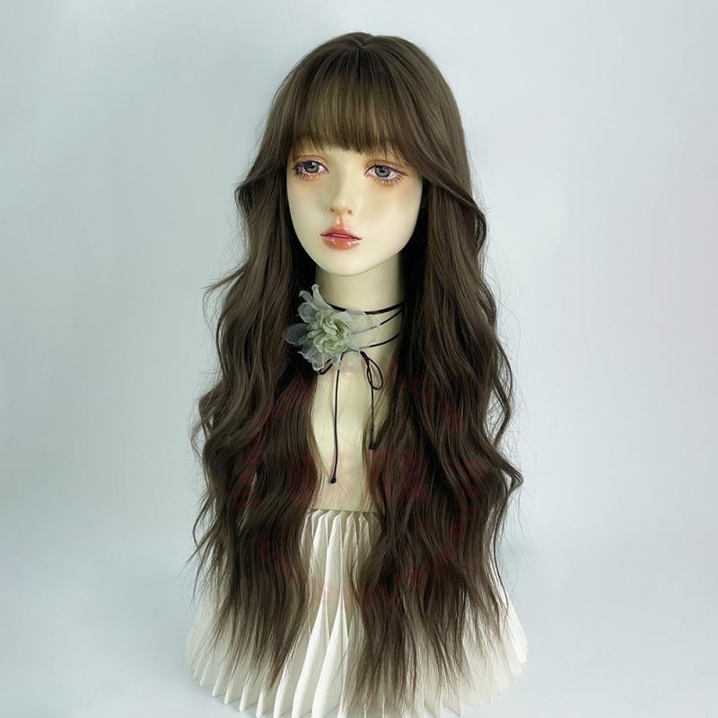 ウィッグ レディース 女性用 前髪付き ロング カール 韓国風 エクステ フルウィッグ 耐熱 自然 小顔 かわいい 冷棕色 コスプレ ファッション 日常 普段使い