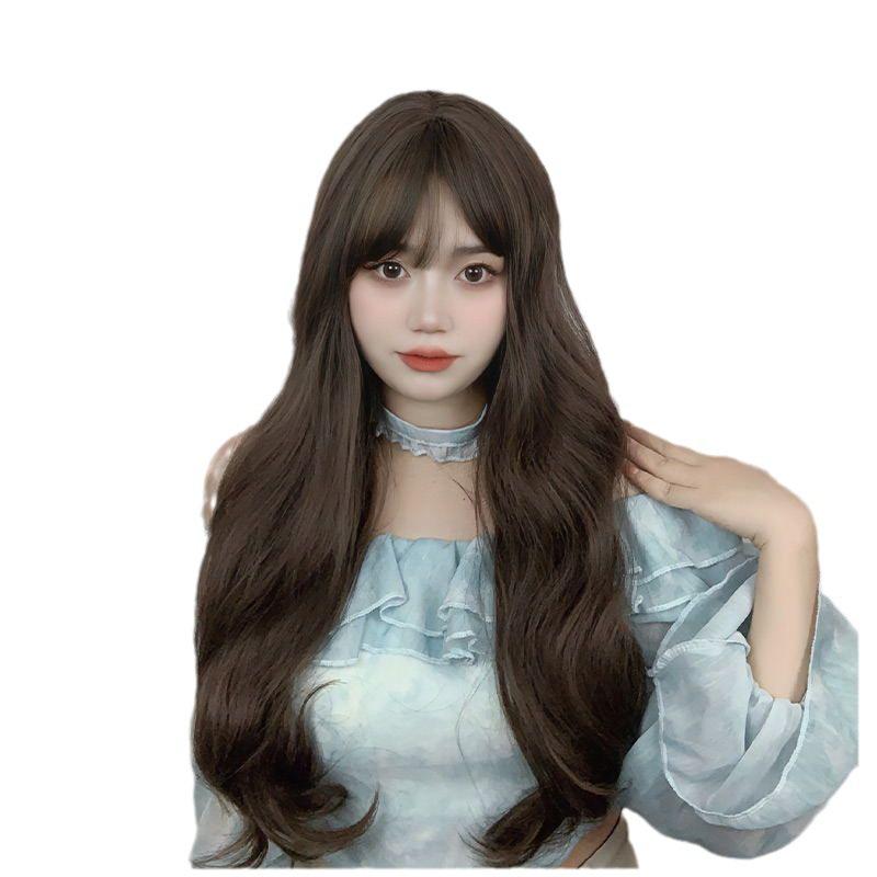 ウィッグ 女性用 長い巻き髪 前髪付き 高温耐熱ファイバー 小顔効果 自然 通気性 冷棕色