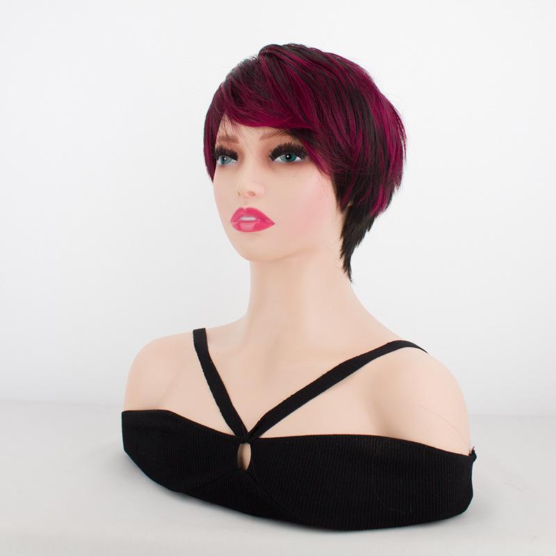 ウィッグ レディース 短いストレート 斜め前髪 自然色 赤色系 ショートヘア エレガント ふんわり 女性 おしゃれ イメチェン