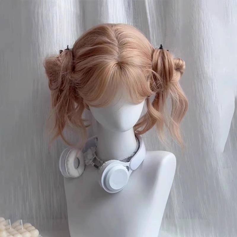 ウィッグ レディース ピンク系 ゴールド ロング カール ウェーブ ドール バレエ巻き 日常 使い 百搭 フルウィッグ 高温丝 かわいい