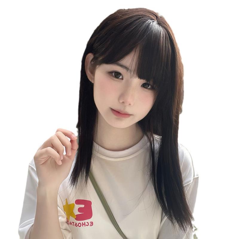 ウィッグ 女性用 黒 栗色 ミディアムヘア 自然 かわいい 鎖骨ヘア 全頭かつら 高温耐熱 日常 普段使い