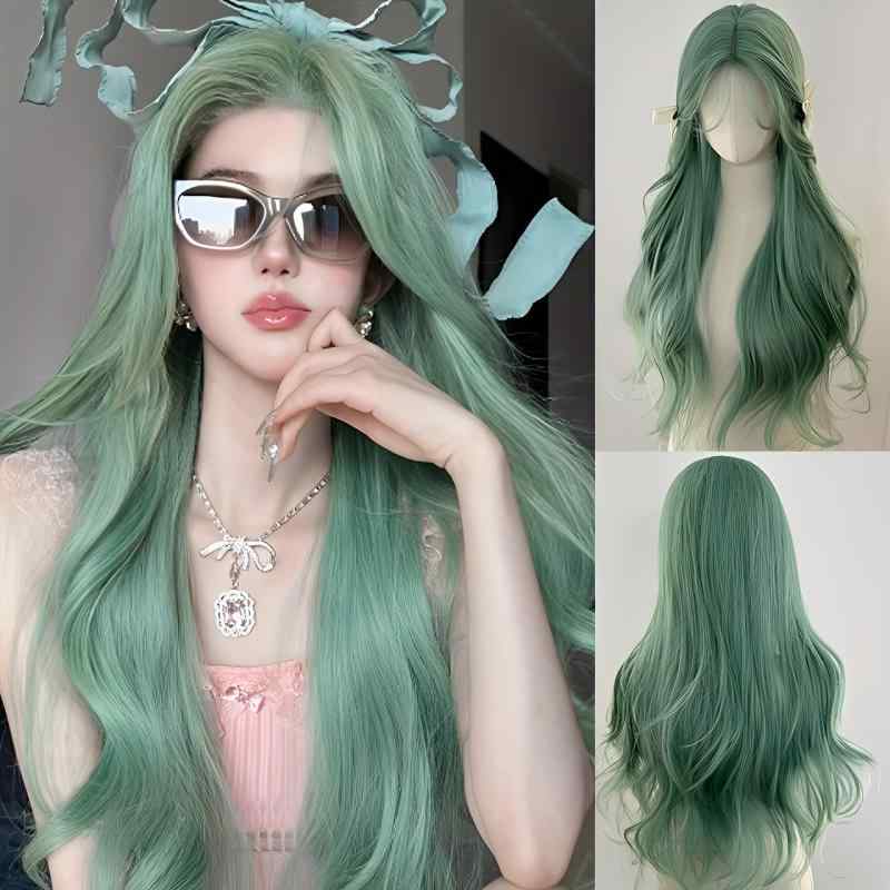 ウィッグ レディース 薄荷緑 グリーン 女性用 かつら 波状カーリー ...(4)