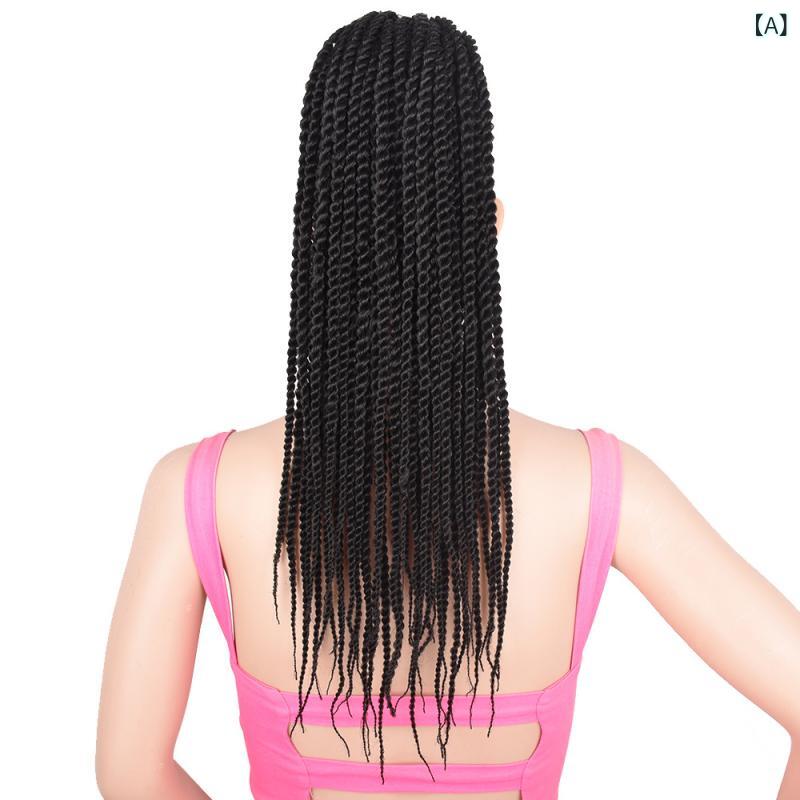 ヘアエクステンション レディース 手編み ツイスト ブレード ポニーテール 高温耐熱ファイバー ウィッ..