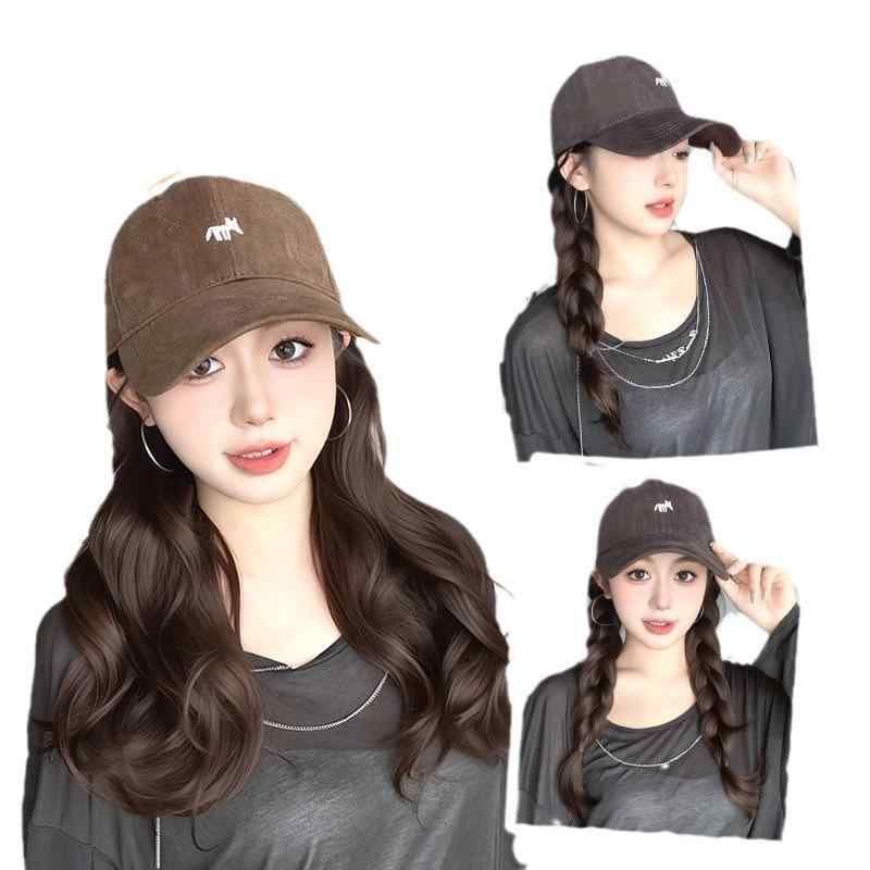 帽子 レディース 小狐狸 刺繍 野球帽子 自然 大波 巻き髪 インナーカール フルウィッグ グレー ミルク..
