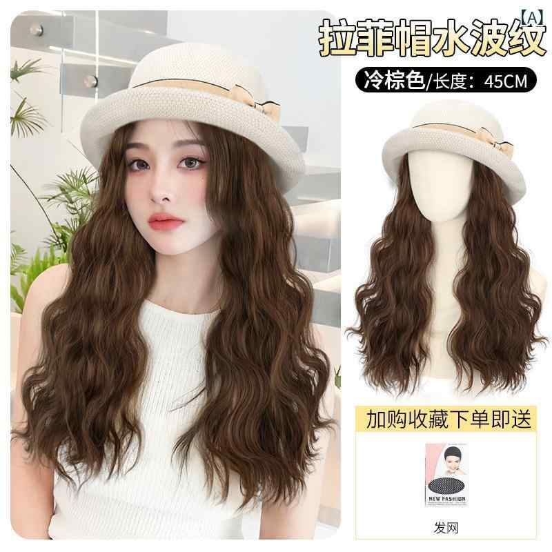 帽子 レディース 麦わら帽子 ウィッグ付き 春夏 漁師帽 小顔効果 UVカット 日焼け防止 紫外線対策 ブラ..