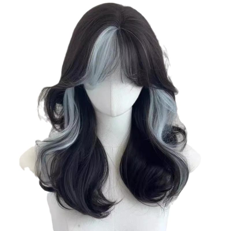 ヘアアクセサリー レディース ベビーブルー グラデーション セミロング カール フルウィッグ 前髪 イメチェン 高温耐熱 普段使い かわいい