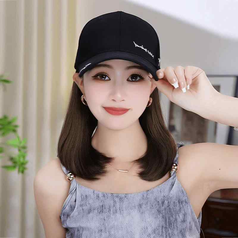 帽子 レディース ベースボールキャップ ウィッグ付き おしゃれ かわいい 女性用 かつら付き 帽子付き 髪付き 一体型 短い内巻き 冷棕色 深棕色 棕黒色 長いストレート 大波 ウェーブ コーンパーマ