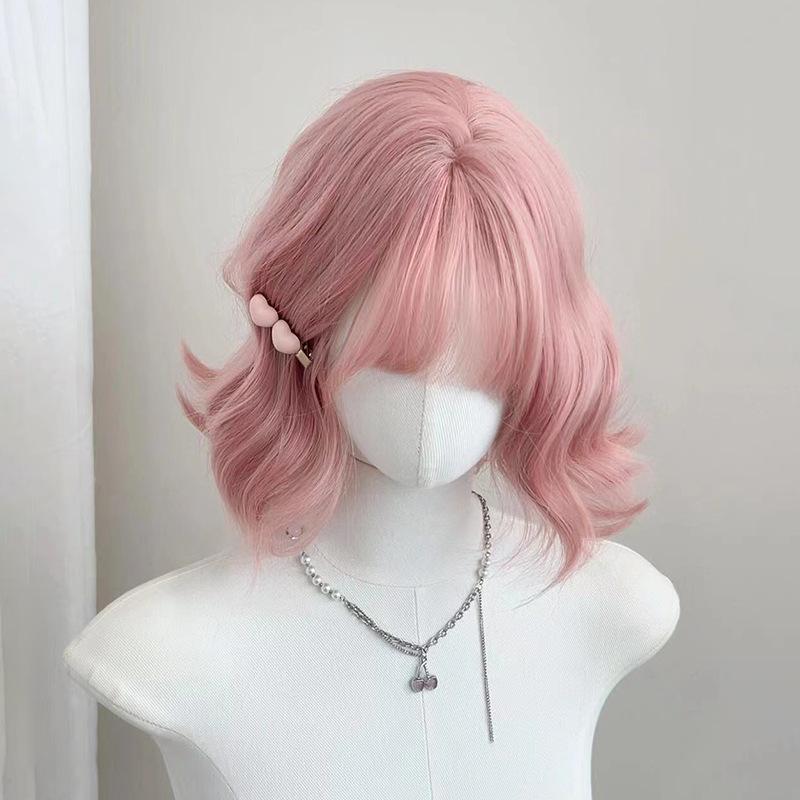 ウィッグ レディース ショート 巻き髪 ロリータ ピンク 萌え かわいい フルウィッグ 女性用 おしゃれ ファッション 普段使い 黒茶色 冷棕色 金髪 ゆず 接触冷感