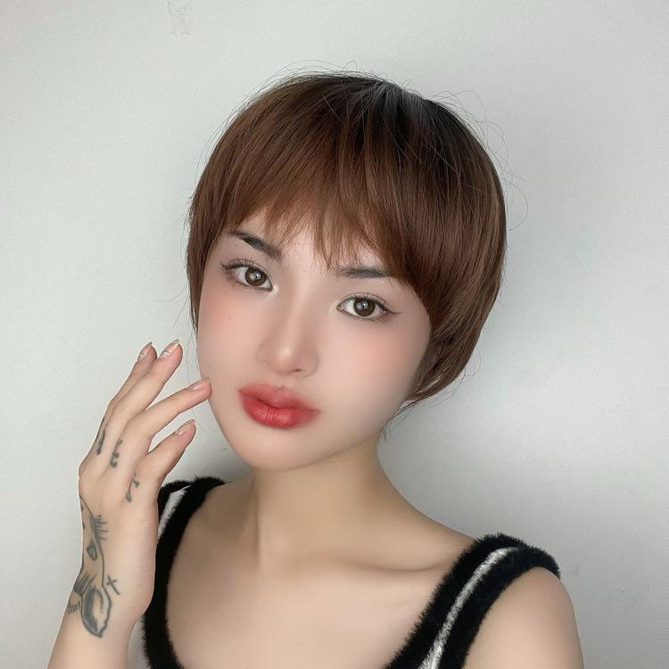 ウィッグ レディース ファッション かわいい 黒髪 青木亜麻グレー ボブ ショート ストレート ローズネット フルウィッグ