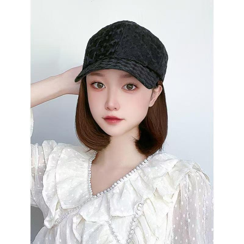 帽子 レディース 麦わら帽子 ウィッグ付き キャップ ショートヘア ボブヘア おしゃれ かわいい 小顔効..