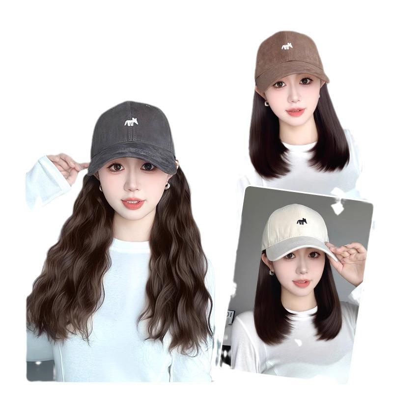 帽子 レディース 小狐 刺繡 野球帽子 短い巻き毛 カツラ付き 日焼け止め おしゃれ かわいい 普段使い ..