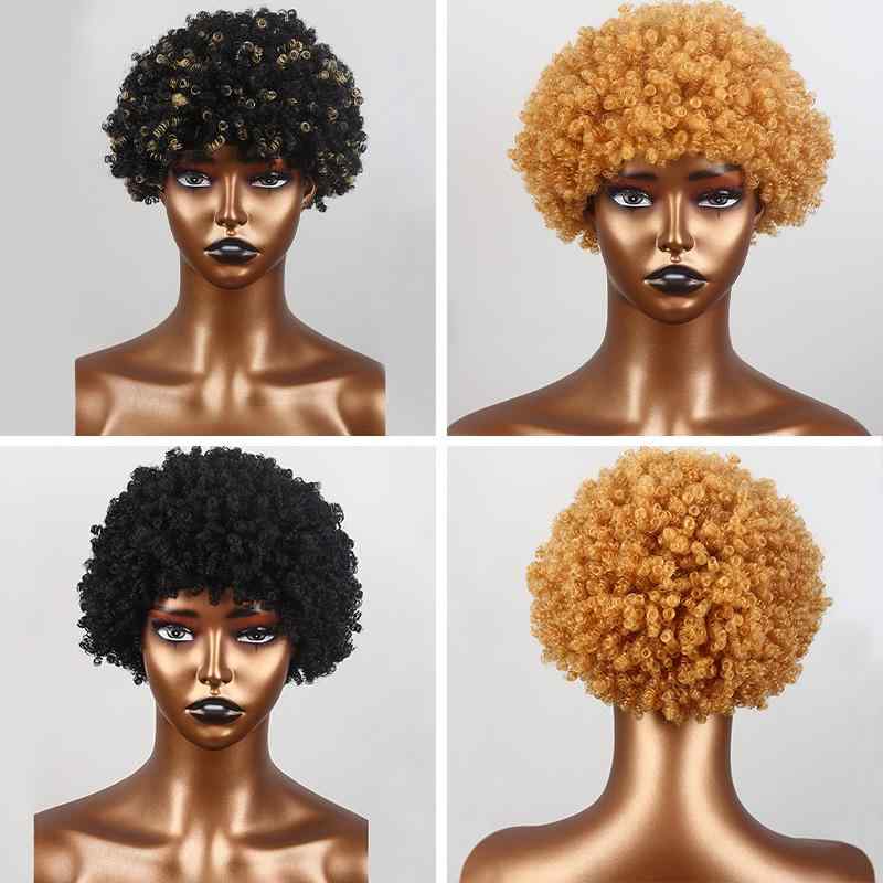 ウィッグ 男女兼用 アフロ 巻き毛 ショート パーティー イベント コスプレ ブラック ゴールド 黒 金