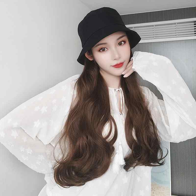 帽子 レディース 春夏 ウィッグ付き 巻き髪 ロング 自然 黒 茶 おしゃれ かわいい ファッション トレンド 小顔効果