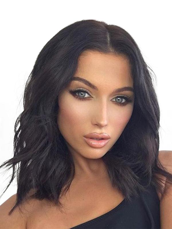 ウィッグ レディース 短髪 ショート ミディアム 中分 短い髪 ウェーブ カール ヘアピース ブラック 黒髪 イメチェン コスプレ