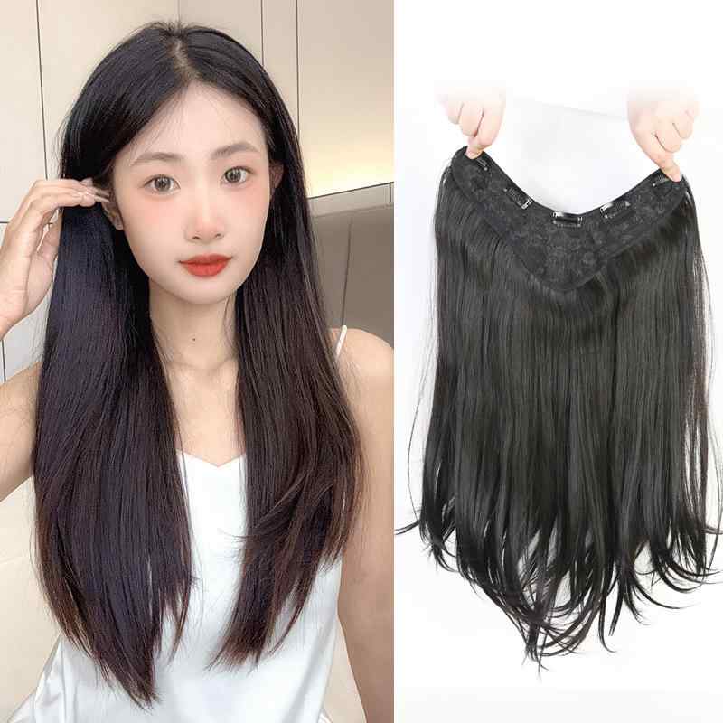 Rakuten - ヘアピース レディース ワンタッチ カーリー ロング ストレート 自然 黒 茶 栗毛 高温耐熱 薄型 軽量 女性用