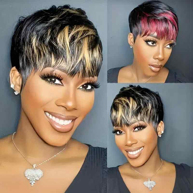 ウィッグ レディース ファッション 短い 巻き髪 黒色 黄色 赤色 グラデーション フルウィッグ 耐熱ウィッグ イメチェン コスプレ