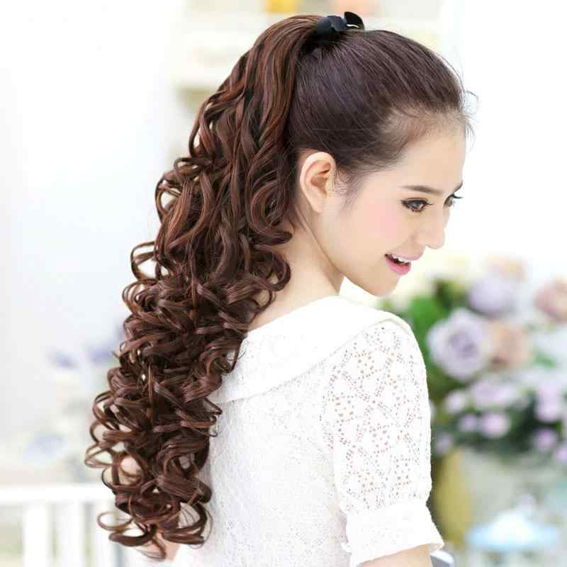 ヘアエクステンション レディース ポニーテール ロング カール 高温耐熱 自然色 アッシュブラウン ライ..