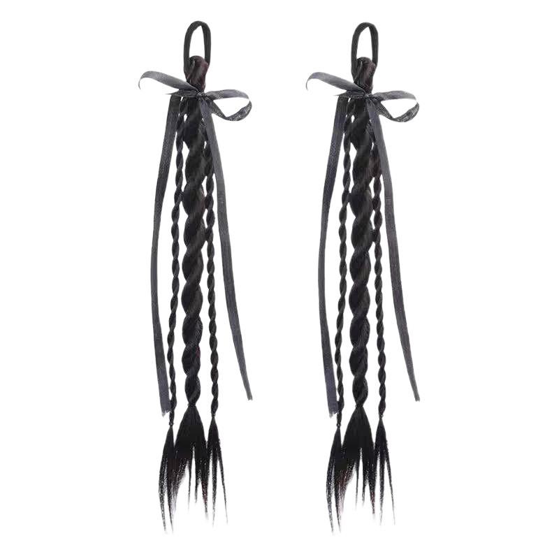 ウィッグ レディース ヘアエクステンション ポニーテール 小熊 リボン 高温シルク ツイスト ブレード ..