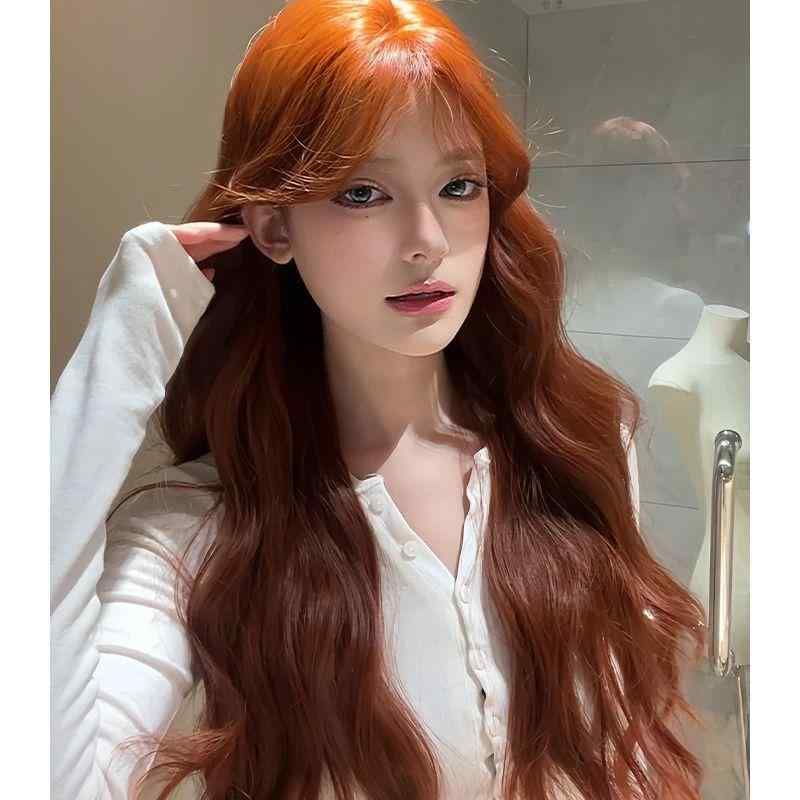 ウィッグ レディース 婦人用 長い巻き髪 オレンジ色 レース かわいい 全頭かつら コスプレ パーティー イベント