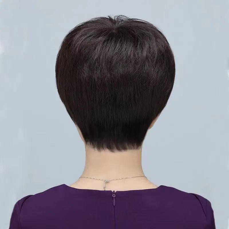 ウィッグ 女性用 ショート 自然な黒髪 ブラウン アッシュブラウン ワインレッド 人毛100 超軽量 通気性 医療用 かつら ボブ 普段使い ぱっつん前髪 斜め前髪