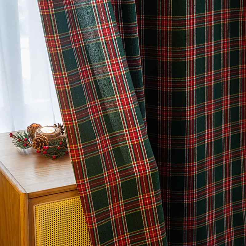 カーテン クリスマス レディース 格子柄 アメリカン 半遮光 雪の結晶 ボール飾り リビング 寝室 書斎 ..