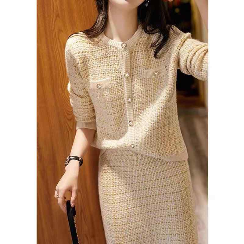 ニット セットアップ レディース 秋冬 ニット セーター スカート ツーピース チェック柄 長袖 膝丈 ミ..