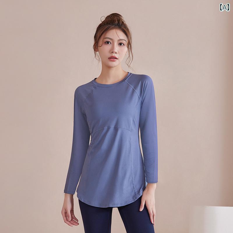 ヨガウェア レディース 長袖 トップス 接触冷感 大きいサイズ 伸縮性 スポーツ ウェア カットソー ランニング 運動着 部屋着 ゆったり グレー系 ブルー系 ブラック