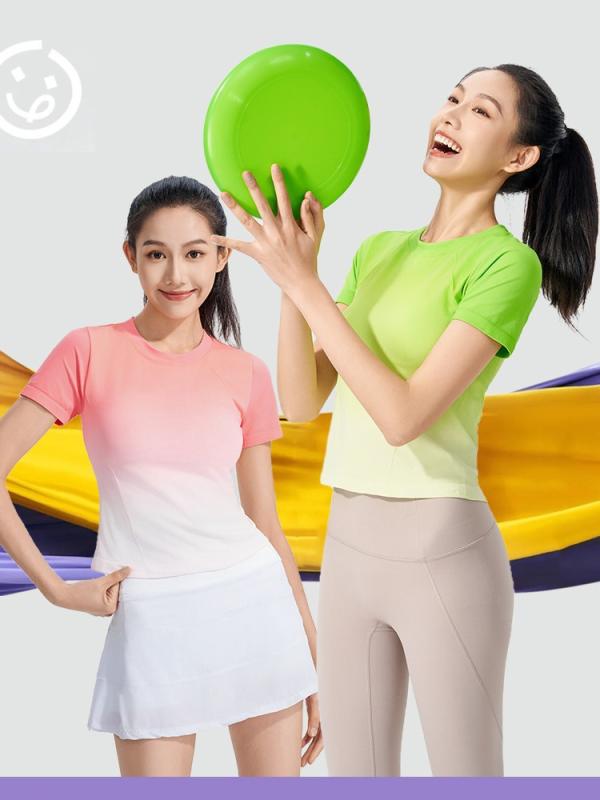 ヨガウェア レディース 半袖Tシャツ グラデーションカラー 吸湿速乾 スポーツトップス ランニング トレ..