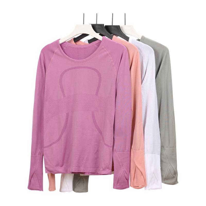 ヨガウェア レディース 長袖Tシャツ 高弾性 吸湿速乾 ランニング トップス ナイロン スポーツウェア 接触冷感 ブラック ホワイト パープル ネイビー グレー ピンク ブルー