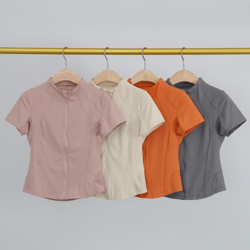 ヨガウェア レディース 薄手 スリム 速乾 スポーツ サイクル 半袖 ランニング Tシャツ スタンドネック ..