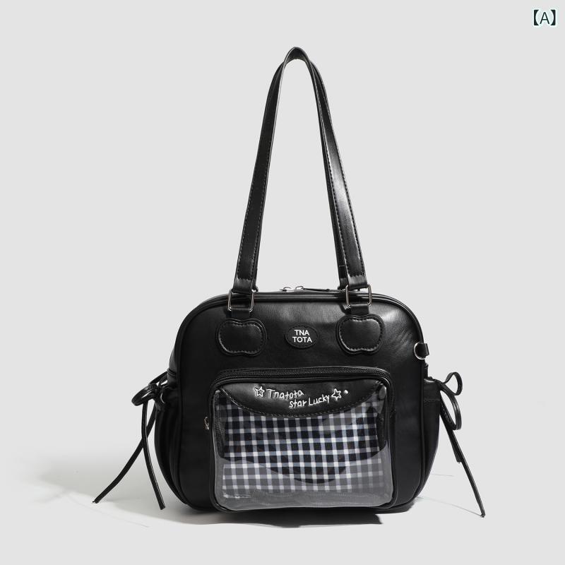 ハンドバッグ レディース かわいい おしゃれ ショルダーバッグ 斜めがけ 小さめ PUレザー トートバッグ ブラック レッド ブラウン ステッチ 日常使い(4)