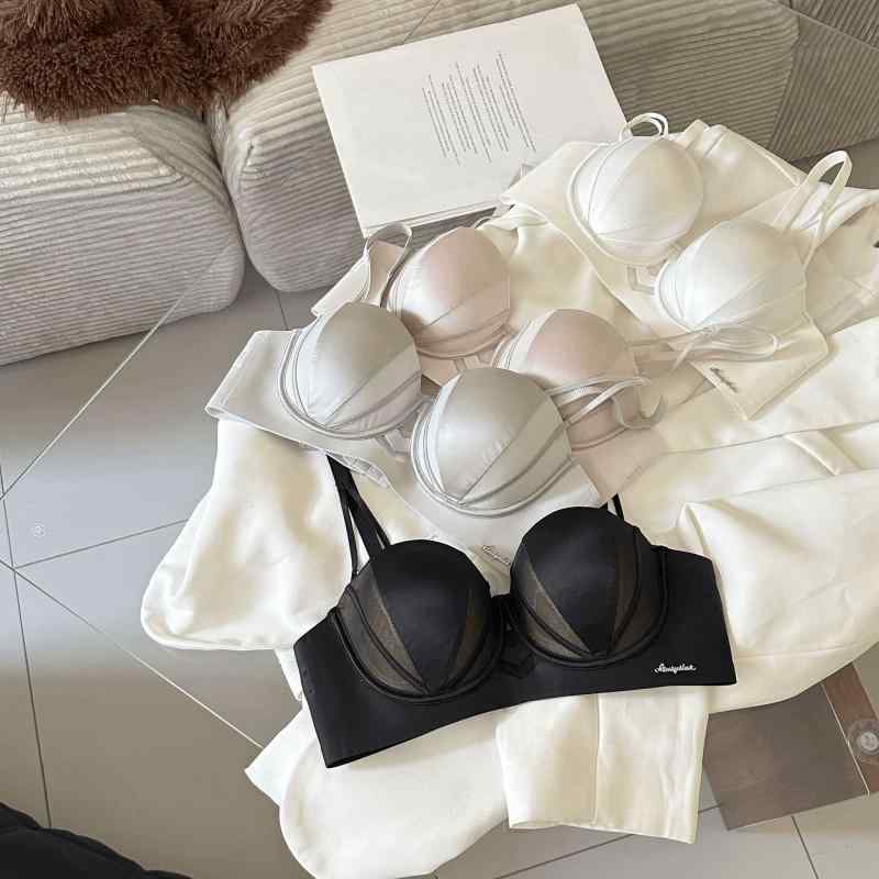 ブラジャー レディース 薄型 ハーフカップ 寄せ上げ 通気性 快適 ランジェリー 女性下着 3/4カップ 調整型 美背 ズレ防止 肩紐取り外し可能 後ろホック 黒 シルバー グレー シャンパン