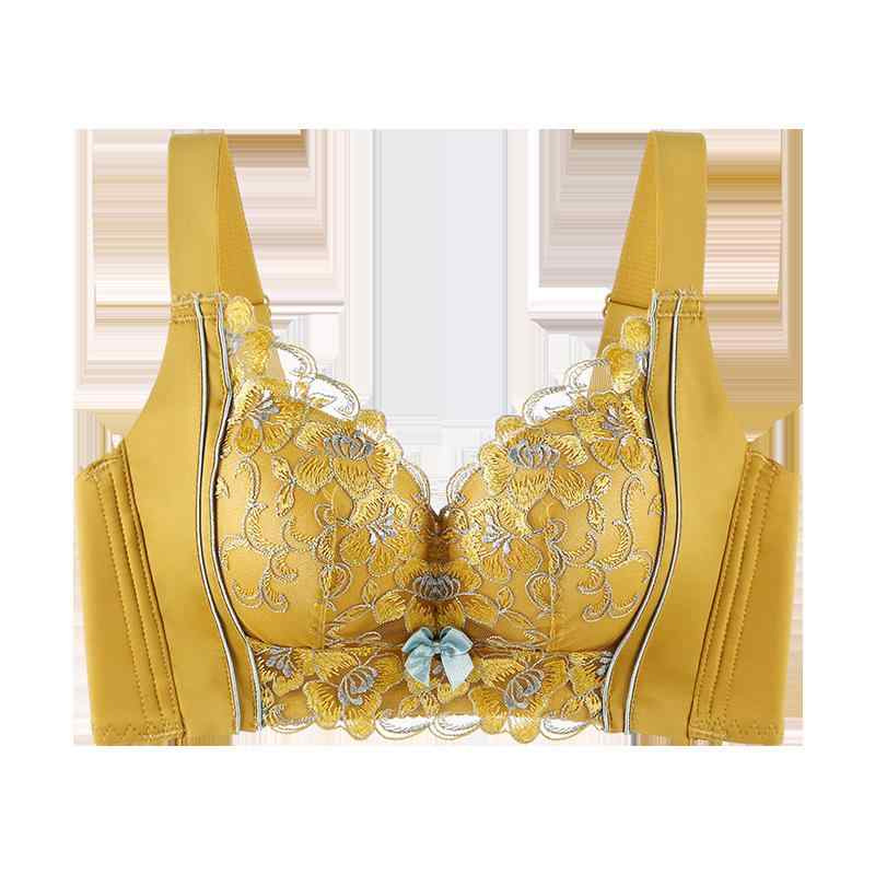 矯正下着 レディース 小胸 補正ブラジャー ショーツ セット 総レース フルカップ ワイヤーなし 上げ バストアップ 脇高 育乳 リフトアップ 快適 インナー 姜黄色