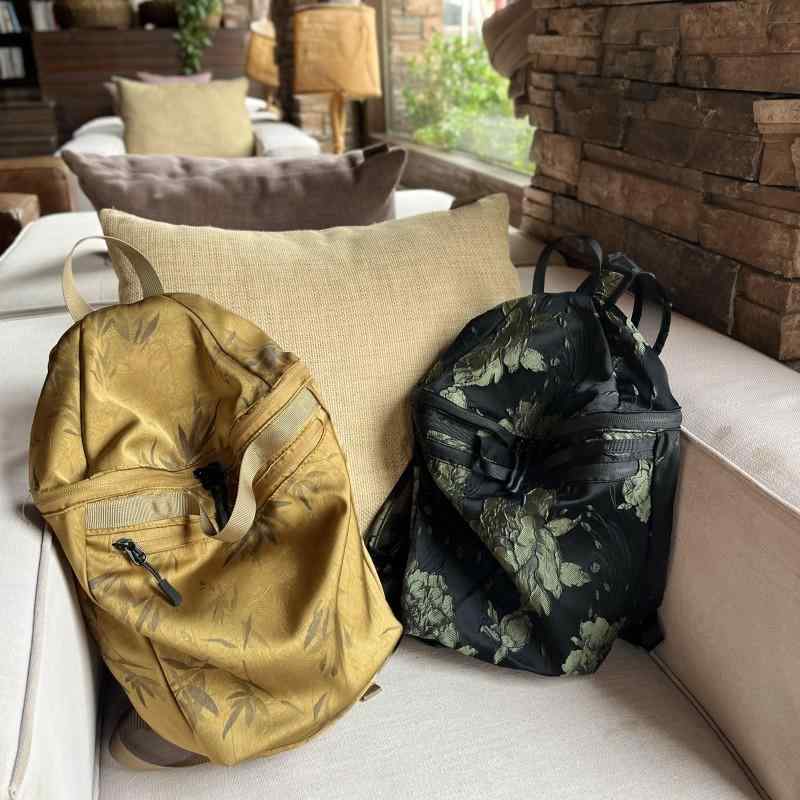 リュック レディース 韓国 サテン 花柄 旅行 鞄 通気性 デイパック 金 竹 牡丹 ポリエステル 軽量2
