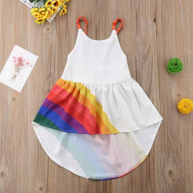 ワンピース 女の子 ベビー ノースリーブ 虹色プリント プリンセス スカート 幼児 吊りスカート コットン 90cm 100cm 110cm 120cm 130cm アメリカ 幼稚園 保育園 公園 お出かけ着