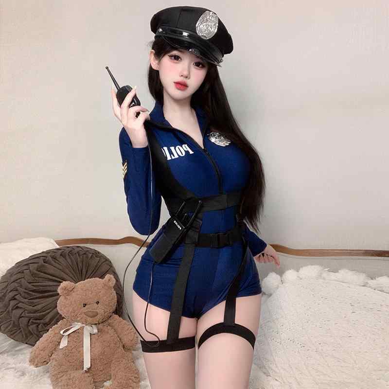 ランジェリー レディース セクシー コスチューム 誘惑 連体衣 FBI スタイル ブルー 迷彩 腿リング付き