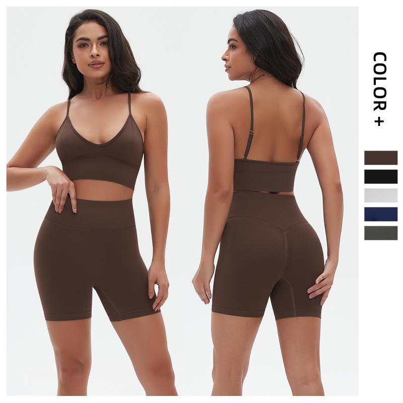 ヨガウェア レディース Vネック キャミソール ブラ ショートパンツ 上下セット スパッツ レギンス スポーツウェア トレーニングウェア ストレッチ 吸湿速乾 伸縮性 フィットネス ランニング ジム ダンス ルームウェア 部屋着 ブラック グレー ネイビ