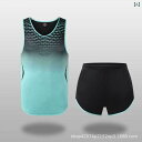 スポーツウェア セットアップ 男性用 女性用 陸上競技 ランニング トレーニングウェア 吸湿速乾 ポリエステル ブラック ブルー レッド2