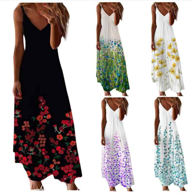ワンピース レディース 春夏 花柄 ロング キャミソールワンピース 接触冷感 大花柄 ゆったり Vネック Aライン ティアード 黒 白 ブラック ホワイト 旅行 普段使い